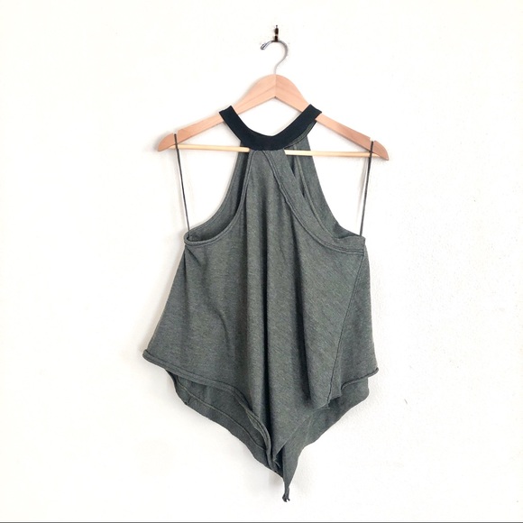 FREE PEOPLE Twin Peaks Asymmetrical Hem Racerback Tank Top in Green - Picture 7 of 8